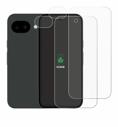 Imagen del dispositivo Google Pixel 10a (Frontal+Cámara) con una amplia variedad de protectores de pantalla.