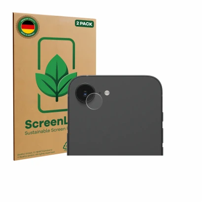 Parte frontal de un envase de producto con el logotipo de la marca ScreenLeaf. Al lado se muestra el dispositivo Apple iPhone 