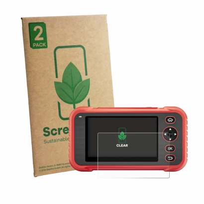 Parte frontal de un envase de producto con el logotipo de la marca ScreenLeaf. Al lado se muestra el dispositivo Launch CRP129