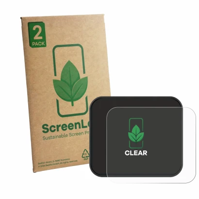 Parte frontal de un envase de producto con el logotipo de la marca ScreenLeaf. Al lado se muestra el dispositivo Saphe T con s