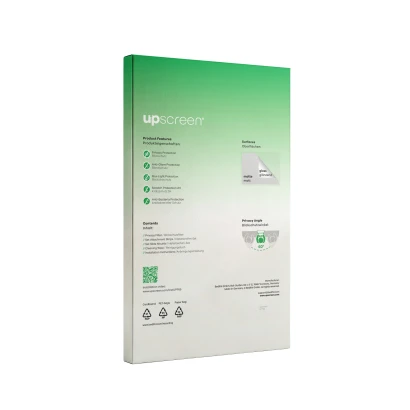 Parte trasera de un envase de producto con el logotipo de la marca upscreen