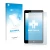Parte frontal de un envase de producto con el logotipo de la marca upscreen. Al lado se muestra el dispositivo Linx 8 con su p
