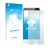 Parte frontal de un envase de producto con el logotipo de la marca upscreen. Al lado se muestra el dispositivo Ulefone Be Touc