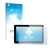 Parte frontal de un envase de producto con el logotipo de la marca upscreen. Al lado se muestra el dispositivo Cube i7 Stylus 