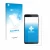 Parte frontal de un envase de producto con el logotipo de la marca upscreen. Al lado se muestra el dispositivo Honor 8 con su 