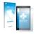 Parte frontal de un envase de producto con el logotipo de la marca upscreen. Al lado se muestra el dispositivo Amazon Fire HD 