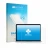 Parte frontal de un envase de producto con el logotipo de la marca upscreen. Al lado se muestra el dispositivo Apple MacBook P