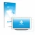 Parte frontal de un envase de producto con el logotipo de la marca upscreen. Al lado se muestra el dispositivo Google Home Hub