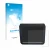 Parte frontal de un envase de producto con el logotipo de la marca upscreen. Al lado se muestra el dispositivo Keyence IM-7020