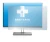 Imagen del dispositivo HP EliteDisplay E243i con una amplia variedad de protectores de pantalla.