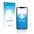 Parte frontal de un envase de producto con el logotipo de la marca upscreen. Al lado se muestra el dispositivo Apple iPhone 11