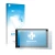 Parte frontal de un envase de producto con el logotipo de la marca upscreen. Al lado se muestra el dispositivo Phonocar MediaS