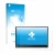 Parte frontal de un envase de producto con el logotipo de la marca upscreen. Al lado se muestra el dispositivo Lenovo ThinkVis