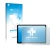 Parte frontal de un envase de producto con el logotipo de la marca upscreen. Al lado se muestra el dispositivo Huawei MatePad 