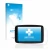Parte frontal de un envase de producto con el logotipo de la marca upscreen. Al lado se muestra el dispositivo TomTom Go Exper