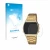 Parte frontal de un envase de producto con el logotipo de la marca upscreen. Al lado se muestra el dispositivo Casio Retro B64