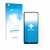 Parte frontal de un envase de producto con el logotipo de la marca upscreen. Al lado se muestra el dispositivo Xiaomi Redmi No