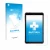 Parte frontal de un envase de producto con el logotipo de la marca upscreen. Al lado se muestra el dispositivo Ulefone Armor P