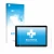 Parte frontal de un envase de producto con el logotipo de la marca upscreen. Al lado se muestra el dispositivo Acer Iconia Tab