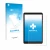 Parte frontal de un envase de producto con el logotipo de la marca upscreen. Al lado se muestra el dispositivo Doogee T20 Mini