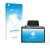 Parte frontal de un envase de producto con el logotipo de la marca upscreen. Al lado se muestra el dispositivo Sunmi D3 Mini c
