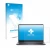 Parte frontal de un envase de producto con el logotipo de la marca upscreen. Al lado se muestra el dispositivo Dell Pro 14 PC1