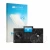Parte frontal de un envase de producto con el logotipo de la marca upscreen. Al lado se muestra el dispositivo AlphaTheta XDJ-
