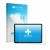 Parte frontal de un envase de producto con el logotipo de la marca upscreen. Al lado se muestra el dispositivo Microsoft Surfa