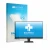 Parte frontal de un envase de producto con el logotipo de la marca upscreen. Al lado se muestra el dispositivo BenQ GW2490E co