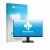 Parte frontal de un envase de producto con el logotipo de la marca upscreen. Al lado se muestra el dispositivo MSI PRO MP243 c