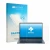 Parte frontal de un envase de producto con el logotipo de la marca upscreen. Al lado se muestra el dispositivo Acer Googlebook