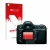 Parte frontal de un envase de producto con el logotipo de la marca upscreen. Al lado se muestra el dispositivo Nikon D50 con s