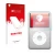Parte frontal de un envase de producto con el logotipo de la marca upscreen. Al lado se muestra el dispositivo Apple iPod Clas