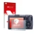 Parte frontal de un envase de producto con el logotipo de la marca upscreen. Al lado se muestra el dispositivo Ricoh GR Digita