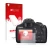 Parte frontal de un envase de producto con el logotipo de la marca upscreen. Al lado se muestra el dispositivo Canon EOS 1100D