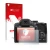 Parte frontal de un envase de producto con el logotipo de la marca upscreen. Al lado se muestra el dispositivo Nikon Coolpix P