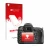 Parte frontal de un envase de producto con el logotipo de la marca upscreen. Al lado se muestra el dispositivo Nikon D600 con 