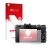 Parte frontal de un envase de producto con el logotipo de la marca upscreen. Al lado se muestra el dispositivo Olympus Stylus 