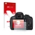 Parte frontal de un envase de producto con el logotipo de la marca upscreen. Al lado se muestra el dispositivo Canon EOS 1200D