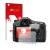 Parte frontal de un envase de producto con el logotipo de la marca upscreen. Al lado se muestra el dispositivo Sony Alpha 77 I
