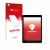 Parte frontal de un envase de producto con el logotipo de la marca upscreen. Al lado se muestra el dispositivo Apple iPad Air 