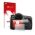 Parte frontal de un envase de producto con el logotipo de la marca upscreen. Al lado se muestra el dispositivo Sony Alpha 68 c