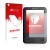 Parte frontal de un envase de producto con el logotipo de la marca upscreen. Al lado se muestra el dispositivo Amazon Kindle 3