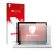 Parte frontal de un envase de producto con el logotipo de la marca upscreen. Al lado se muestra el dispositivo Apple MacBook P