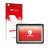 Parte frontal de un envase de producto con el logotipo de la marca upscreen. Al lado se muestra el dispositivo Panasonic Tough