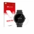 Parte frontal de un envase de producto con el logotipo de la marca upscreen. Al lado se muestra el dispositivo Relojes (Circul