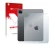 Parte frontal de un envase de producto con el logotipo de la marca upscreen. Al lado se muestra el dispositivo Apple iPad Pro 