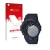 Parte frontal de un envase de producto con el logotipo de la marca upscreen. Al lado se muestra el dispositivo Casio G-Shock G