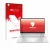 Parte frontal de un envase de producto con el logotipo de la marca upscreen. Al lado se muestra el dispositivo HP Pavilion x36