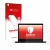 Parte frontal de un envase de producto con el logotipo de la marca upscreen. Al lado se muestra el dispositivo Lenovo ThinkPad